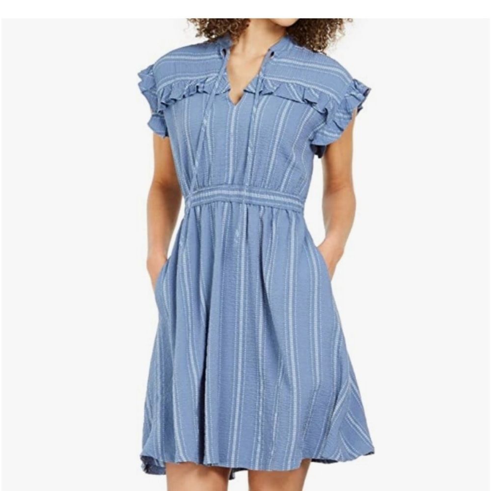 Calvin Klein Women's Ruffle Cap Sleeve A-line Dress with Tie Detail Sz 12